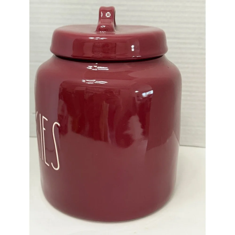 Rae Dunn Magenta Burgundy Maroon Cookies Ceramic Canister Cookie Jar with Lid